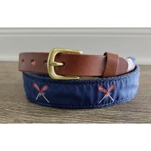 Leather Man LTD. Men 30 Navy Lacrosse Surcingle Leather Belt Brass Buckle 1.25"